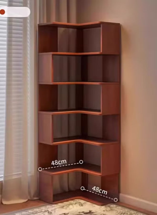 زي سي إم - هابي رف كتب زاوية مدمج مع رف حائطي مصنوع من خشب الجوز البني مقاس 48*48*180 سم - Image 2