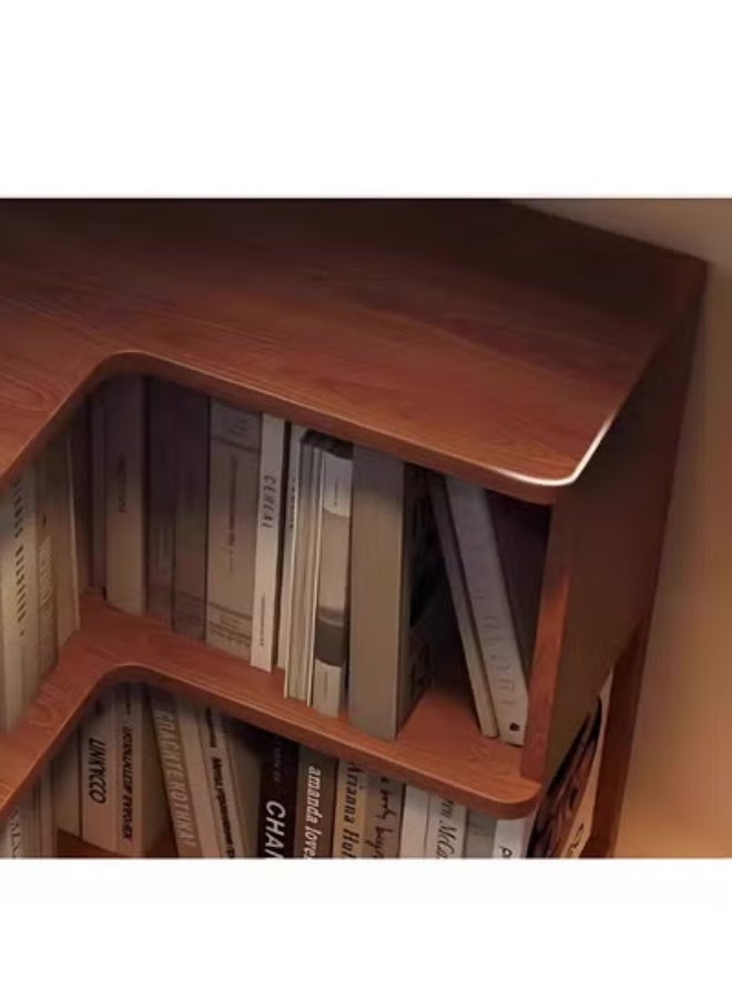 زي سي إم - هابي رف كتب زاوية مدمج مع رف حائطي مصنوع من خشب الجوز البني مقاس 48*48*180 سم - Image 5