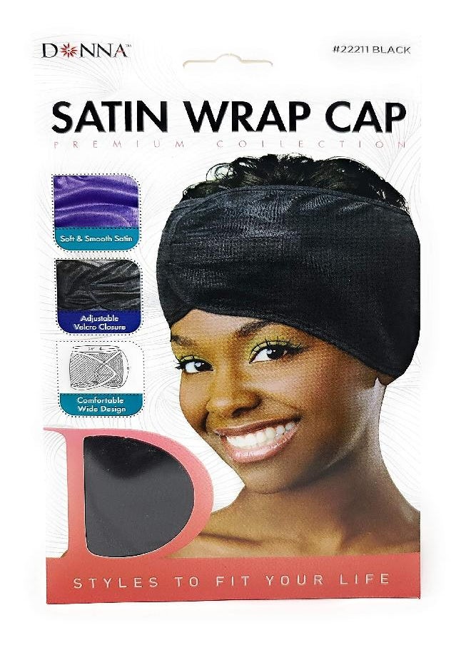 Donna Collection - Donna Collection Premium Satin Wrap Cap, Black - Image 1