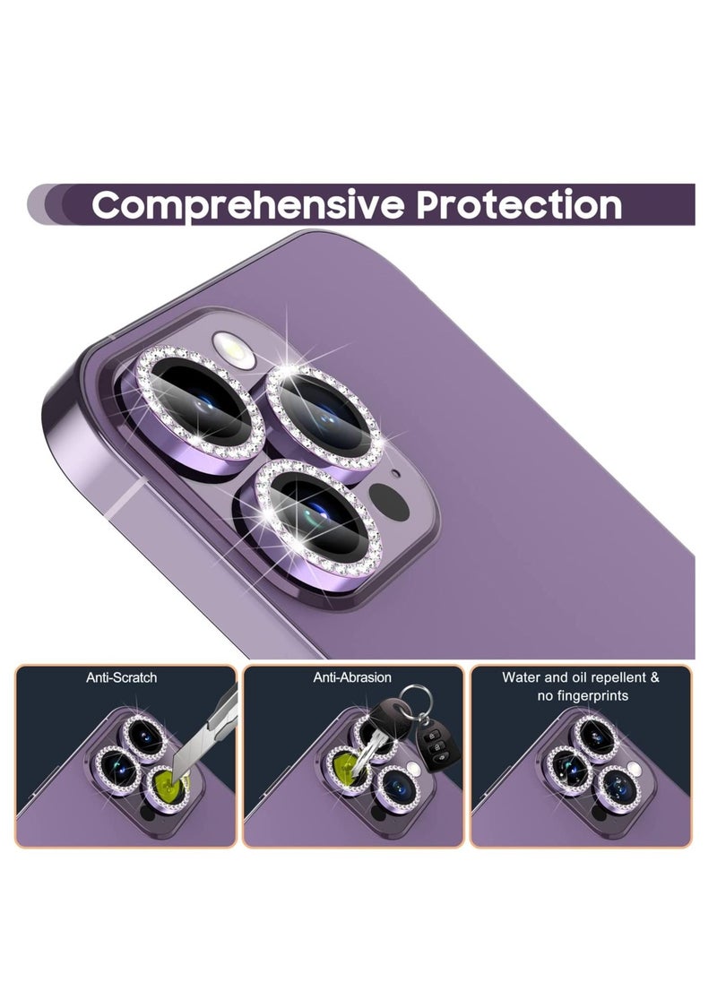 Raxoom for iPhone 14 Pro 6.1 inch /14 Pro Max 6.7 inch Camera Lens Protector, Set with Diamonds Bling Camera Cover Tempered Glass for iPhone 14 Pro Max /14 Pro [Perfectly Fit] - Diamond Purple - Image 3