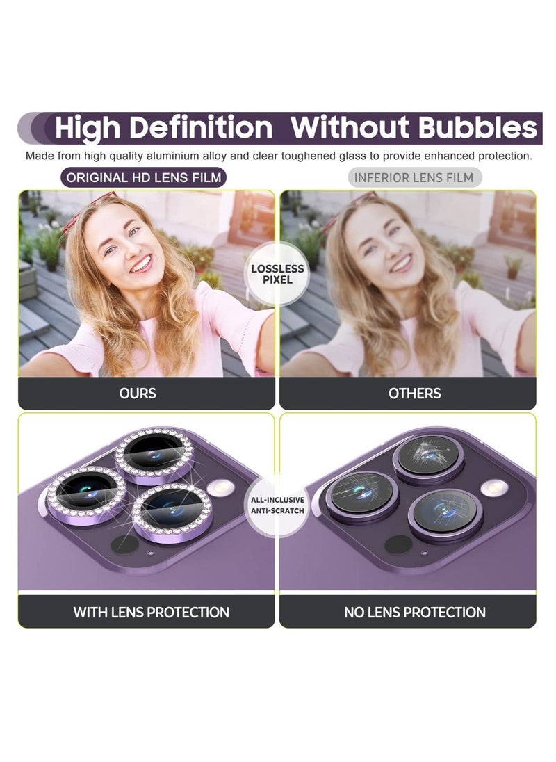 Raxoom for iPhone 14 Pro 6.1 inch /14 Pro Max 6.7 inch Camera Lens Protector, Set with Diamonds Bling Camera Cover Tempered Glass for iPhone 14 Pro Max /14 Pro [Perfectly Fit] - Diamond Purple - Image 5