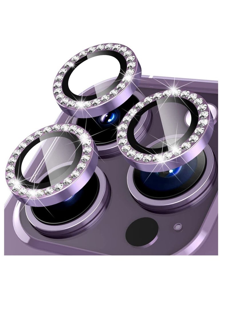 Raxoom for iPhone 14 Pro 6.1 inch /14 Pro Max 6.7 inch Camera Lens Protector, Set with Diamonds Bling Camera Cover Tempered Glass for iPhone 14 Pro Max /14 Pro [Perfectly Fit] - Diamond Purple - Image 1
