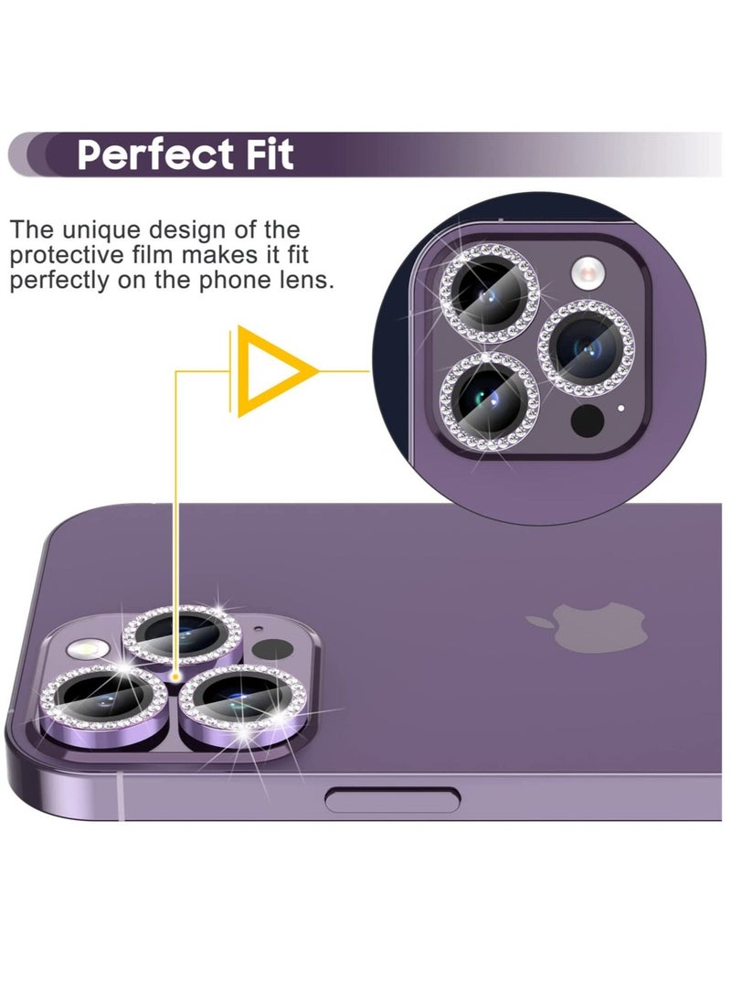 Raxoom for iPhone 14 Pro 6.1 inch /14 Pro Max 6.7 inch Camera Lens Protector, Set with Diamonds Bling Camera Cover Tempered Glass for iPhone 14 Pro Max /14 Pro [Perfectly Fit] - Diamond Purple - Image 4