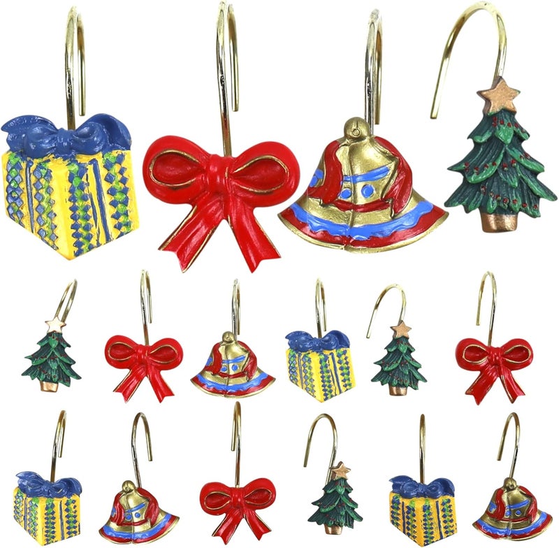 Iconikal Rust Resistant Decorative Shower Curtain Hooks HandPainted Christmas 12Pack - Image 1
