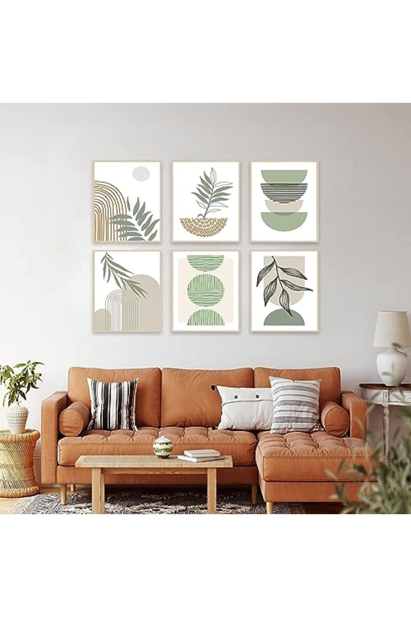 KBKBART Sage Green Boho Wall Art Prints, Abstract Geometric Boho Wall Decor Leaf Sun Moon Line Canvas Art Painting, Minimalist Green Boho Room Decor Posters for Bedroom Gallery Living Room Bathroom Boho Home - Image 4
