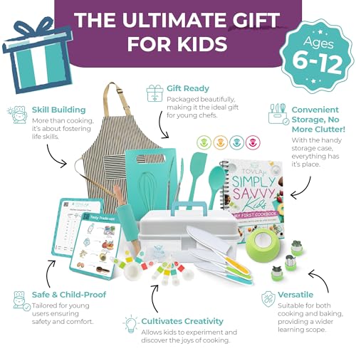 TOVLA JR Kids Real Cooking and Baking Ultimate Gift Set | Montessori Kid-Safe Knives, Apron, Visual Cookbook, Timer, Storage Case & Tools | Premium Christmas & Birthday Gift for Girls & Boys Ages 6–12 - Image 2