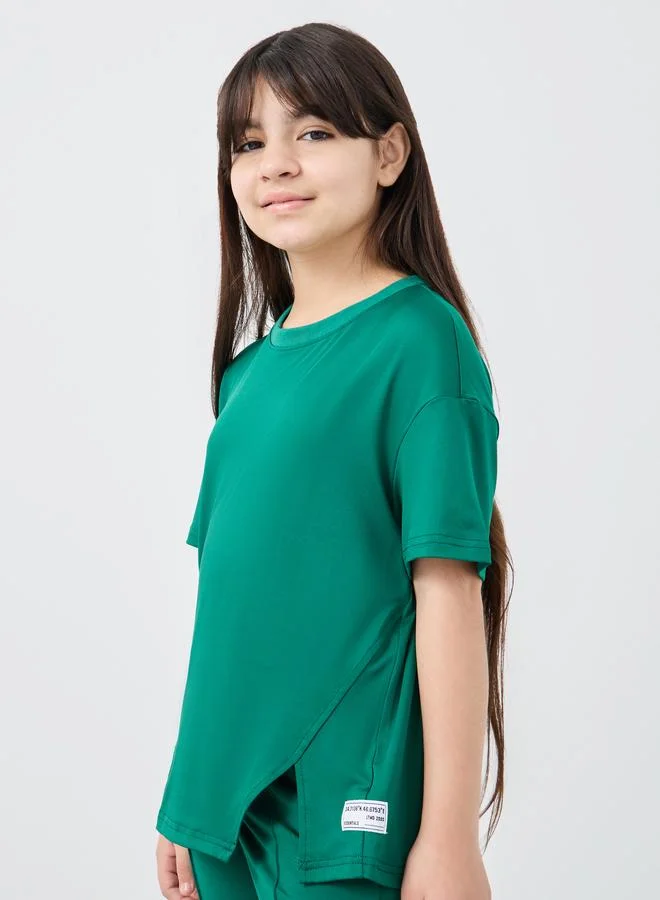 Styli Styli Patch Detail Oversized T-Shirt and Flared Leggings Set