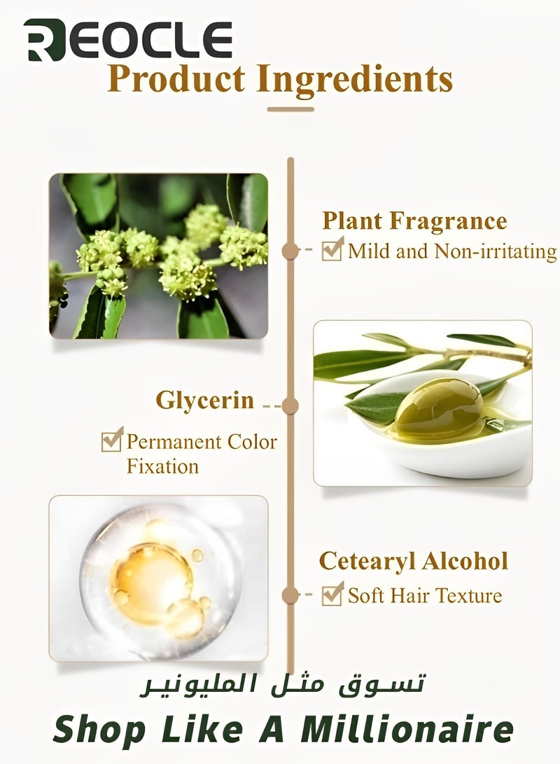 ريوكل صبغة شعر نباتية مستخلص نباتي نقي لتلوين الشعر صبغة شعر سوداء صبغة شعر نباتية جديدة لتغطية الشعر الأبيض - Image 5