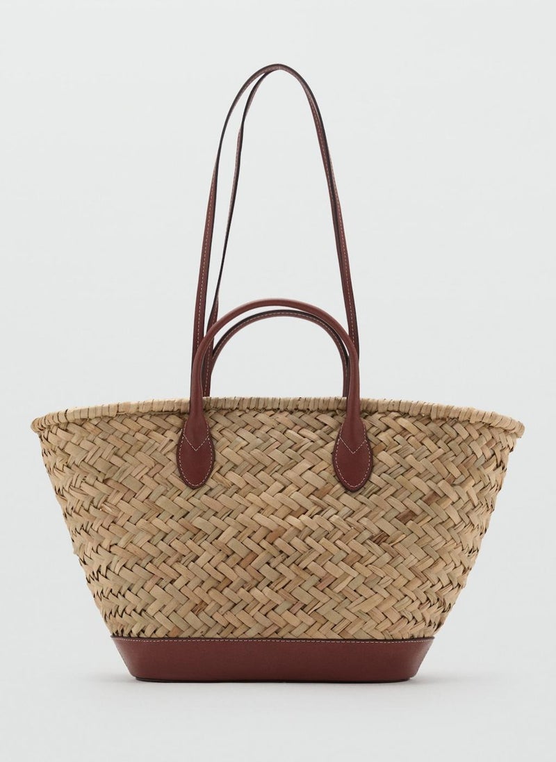 MANGO Large Double-Handle Natural Fibre Basket Tote  - Image 1