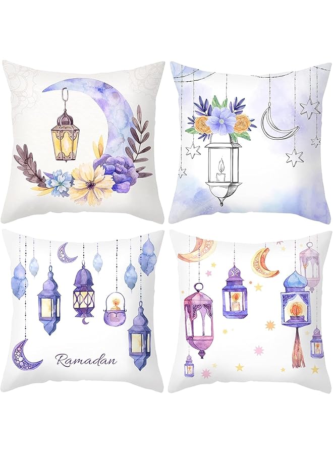 The Bros Ramadan Pillow Covers,4 Pcs Gold Moon and Light Pillow Cases,Ramadan Mubarak Decorations Cushion Cover,Bed Couch Sofa Pillow, Car Chair Pillow,18x18 inch(45x45cm) (B)