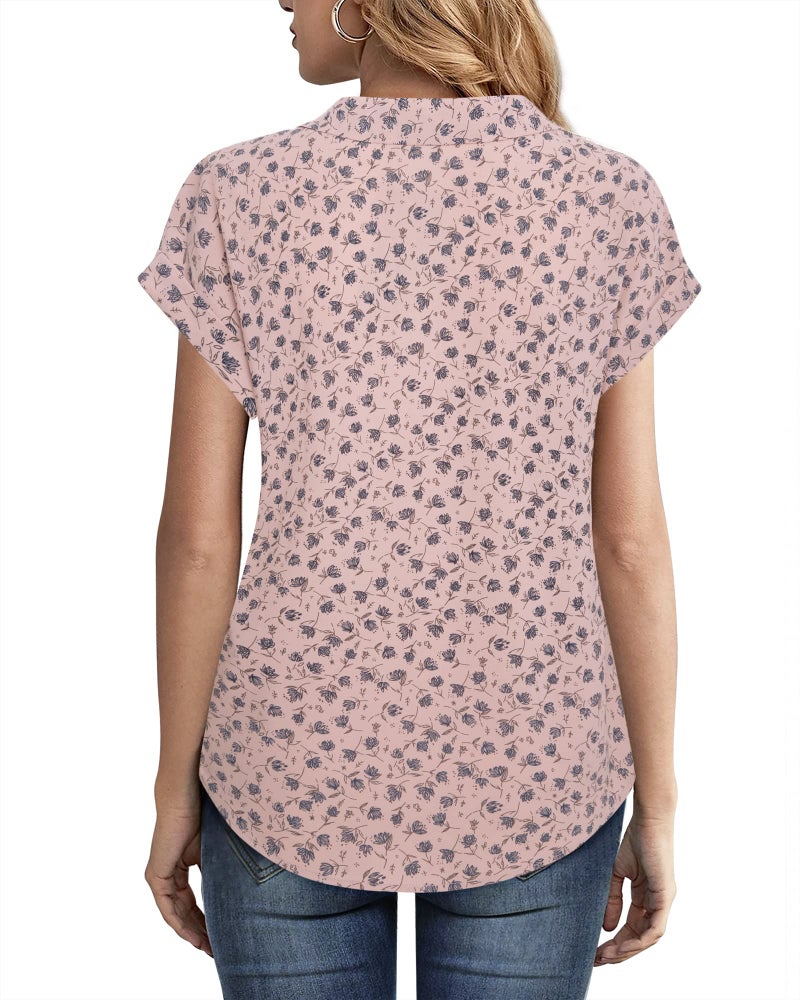 Timeson Womens Blouses and Tops Dressy,Work Tops for Women Office Professional Short Sleeve Dress Shirts Business Casual Outfits V Neck Chiffon Tunics Tops Ladies Formal Attire Clothes Multi-Pink M - Image 3