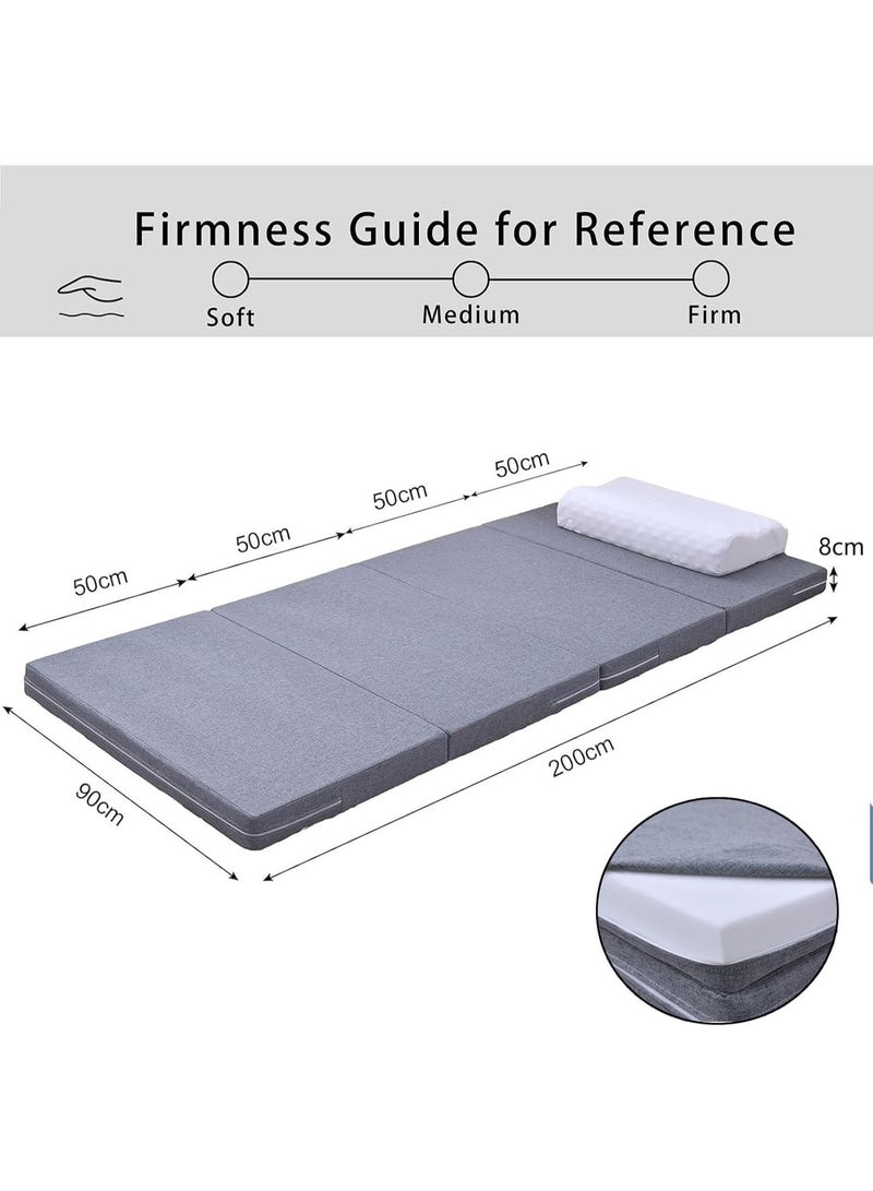 VITION Folding Foam Mattress, 8cm Thick Tri-Fold Portable Single Bed Mattress with Linen Cover & Storage Bag for Travel Camping and Yoga (90x200cm, Grey) - Image 4