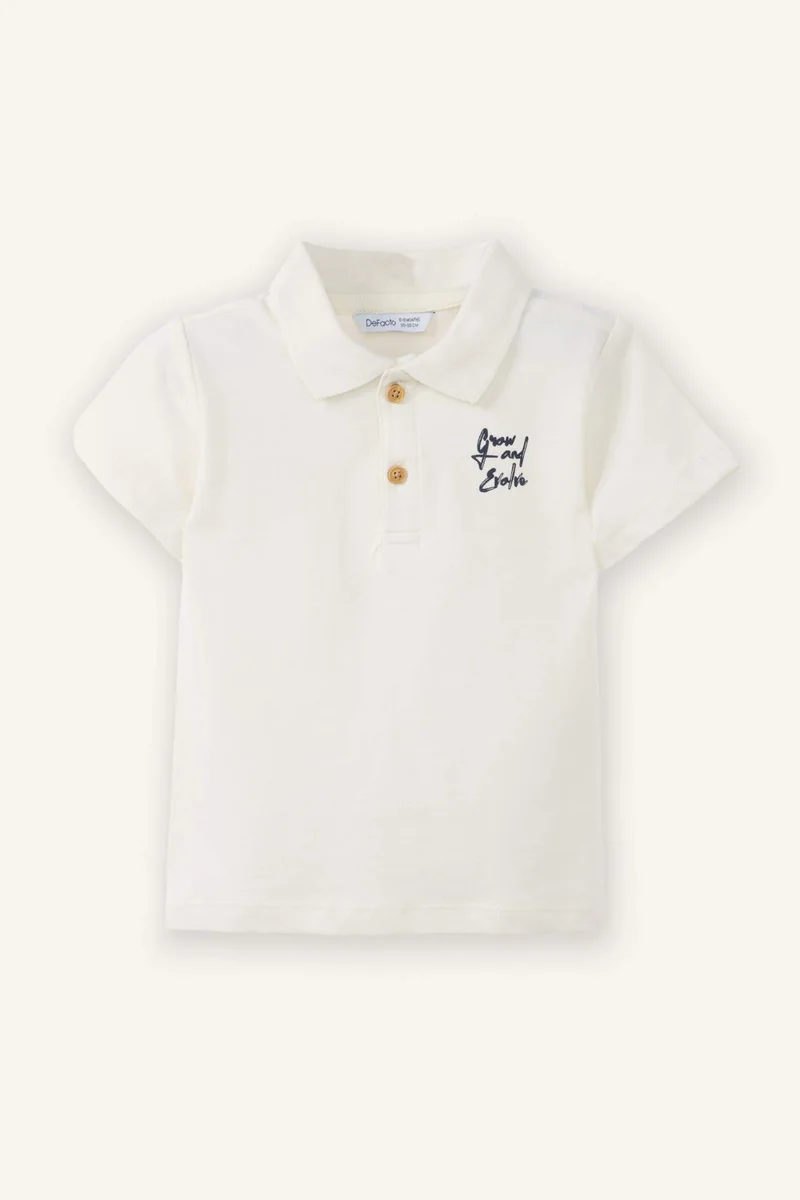 ديفاكتو Baby Boy Oversize Slogan Print Pique Polo T-Shirt
