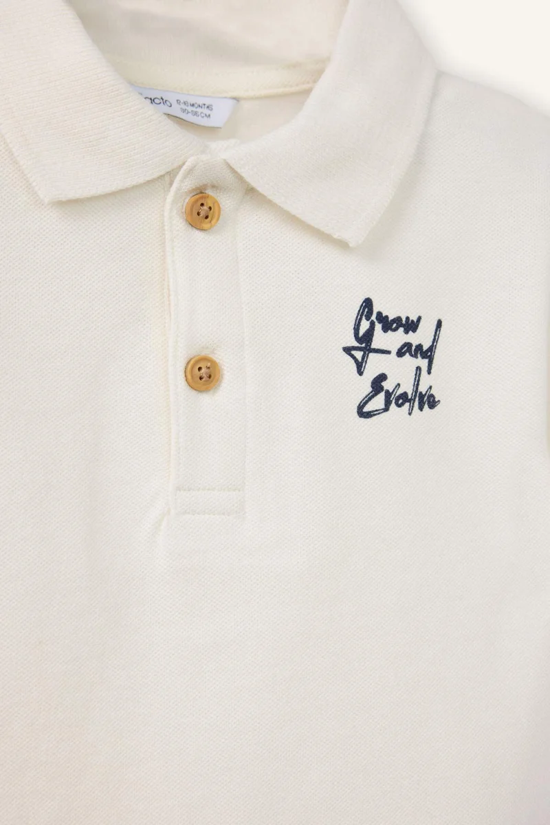 ديفاكتو Baby Boy Oversize Slogan Print Pique Polo T-Shirt