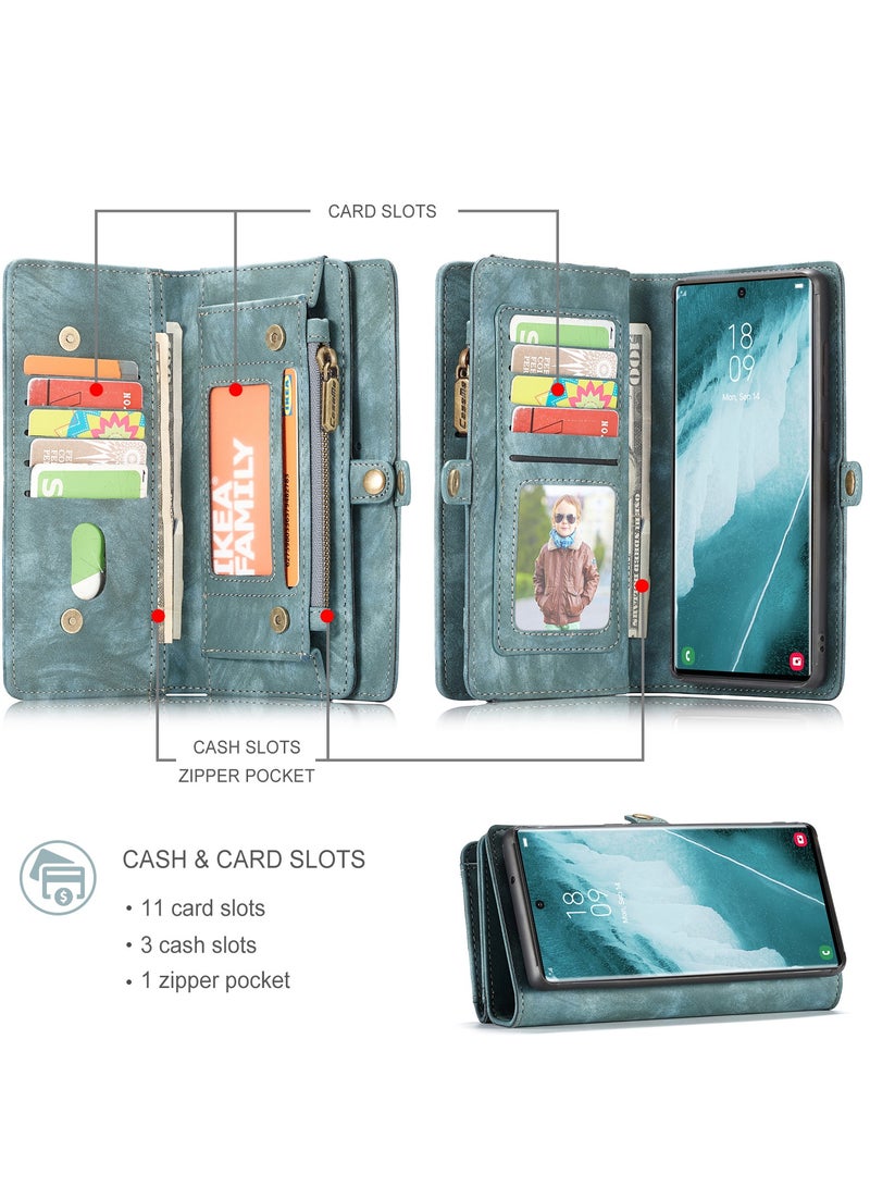 CaseMe Protective Phone Cover Case Wallet Case For Samsung Galaxy 22 Ultra, 2 in 1 Detachable Premium Leather Magnetic Zipper Pouch Wristlet Flip Phone Case (Blue) - Image 4