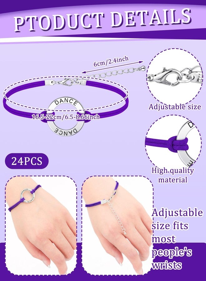 Funtery 24 Pcs Dance Bracelet Bulk Recital Gifts for Girls Team Charm Jewelry Wax Rope Adjustable Dancer Accessories(Purple) - Image 3