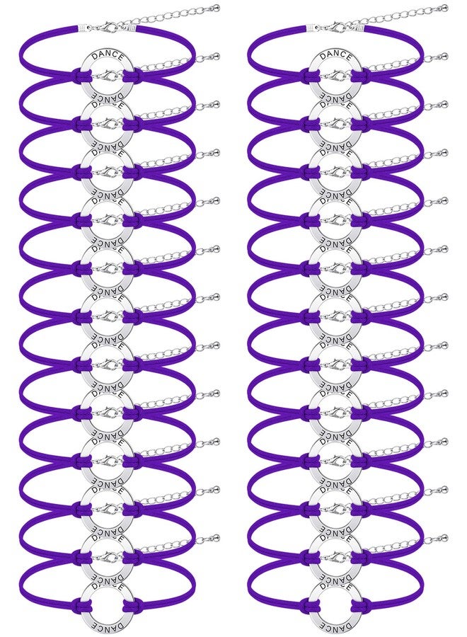 Funtery 24 Pcs Dance Bracelet Bulk Recital Gifts for Girls Team Charm Jewelry Wax Rope Adjustable Dancer Accessories(Purple) - Image 1