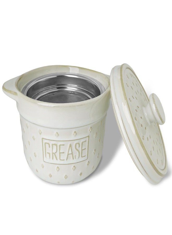GDCZ Ceramic Bacon Grease Container with Strainer, 18 Oz Bacon Grease Keeper, Bacon Fat Strainer Cooking for Grease Drippings and Storage (White) - Image 1
