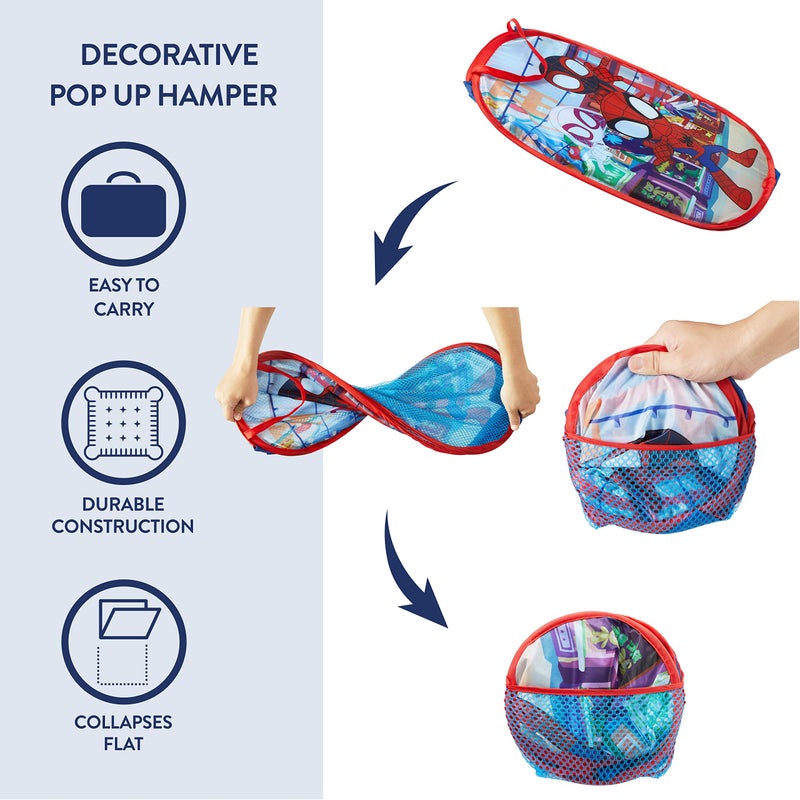 Idea Nuova Disney Jr. Spidey and His Amazing Friends Pop Up Storage and Laundry Hamper, 21" H x 13.5" W X 13.5" L - Image 2