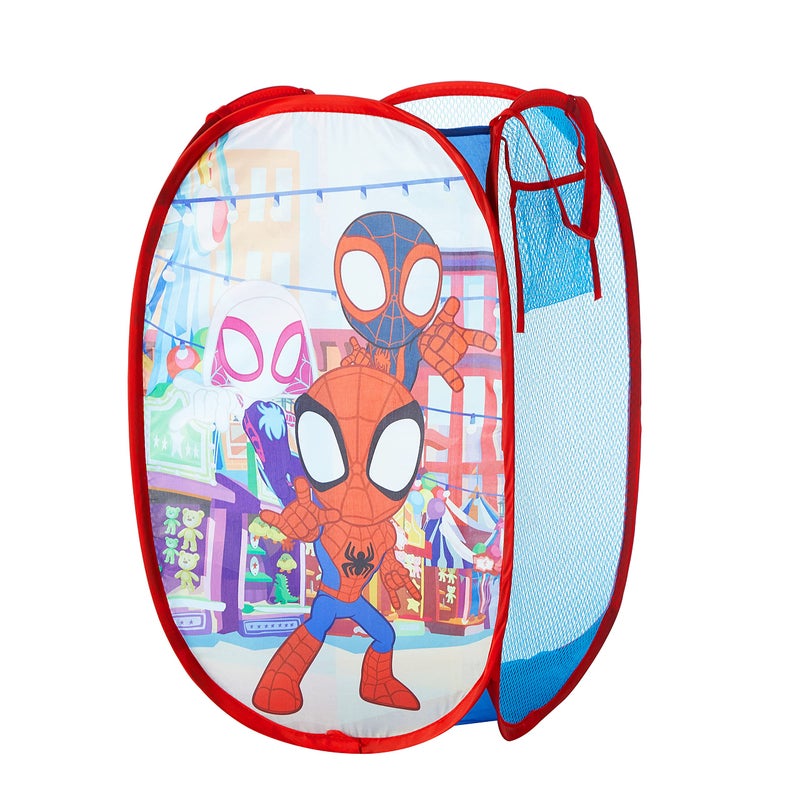 Idea Nuova Disney Jr. Spidey and His Amazing Friends Pop Up Storage and Laundry Hamper, 21" H x 13.5" W X 13.5" L - Image 1