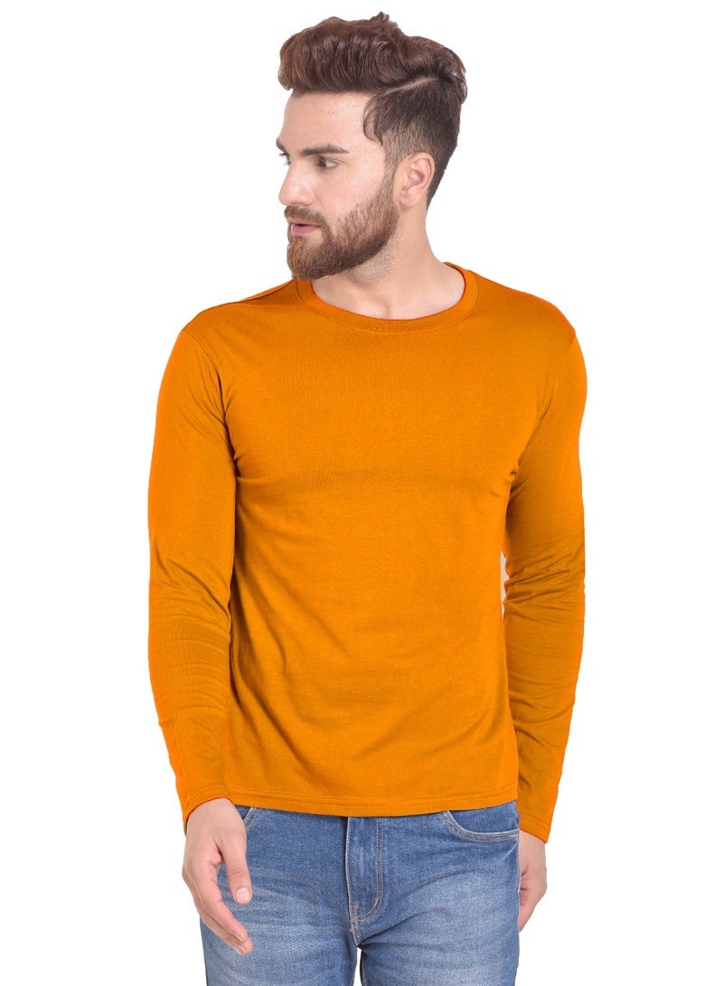 RSO Outfits Mustard Yellow Men's Cotton Round Neck Full Sleeve Tshirt - Image 1