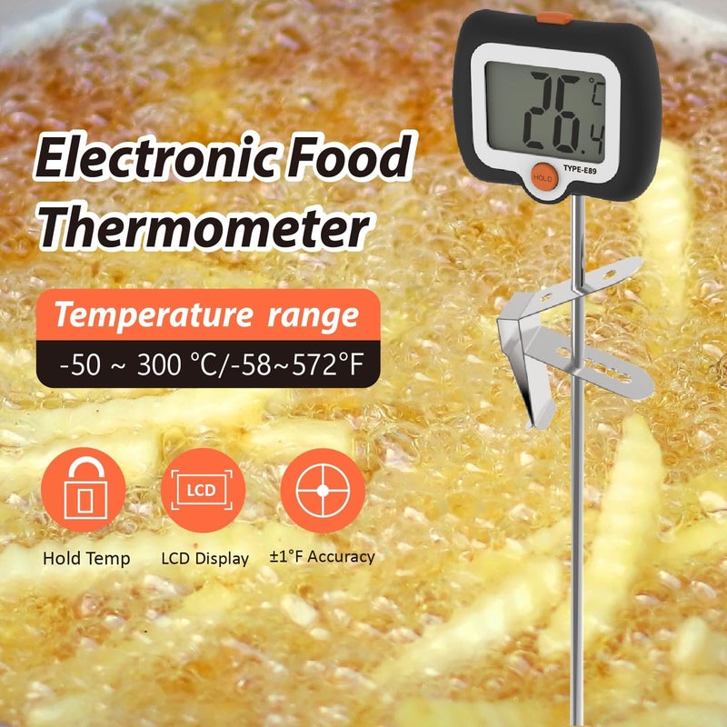 efengcook 10 Inch Long Digital Candy Thermometer with Pot Clip,Deep Fry Thermometer,Rotating Display, Best Instant Read Food Meat Thermometer for Candy Making or Deep Frying - Image 2