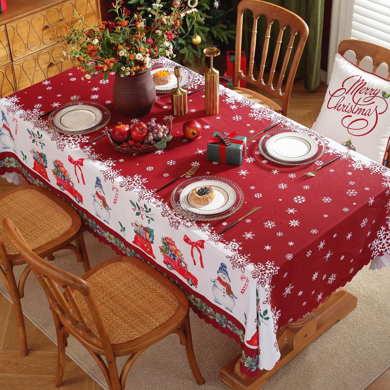 OWill Christmas Table cloth60x86 inch Decorative Rectangular Xmas Tablecloth Waterproof Wipe Clean Holiday Tablecloth for Christmas Party Winter Holiday Home Decorations