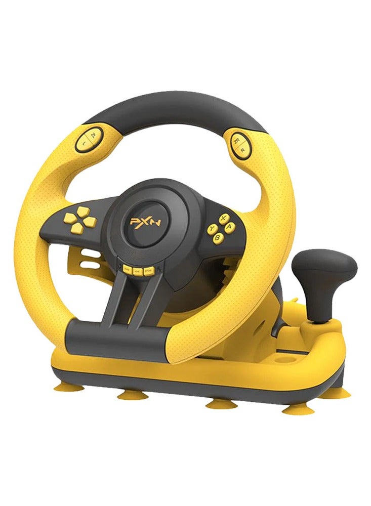 Racing Wheel PXN-V3 PRO yellow/black Steering Wheel with Pedals - 180° Gaming Steering Wheel, Vibration Feedback, Shift Paddles, Body Gear Shifter - Steering Wheel for PC, PS3, PS4, Xbox