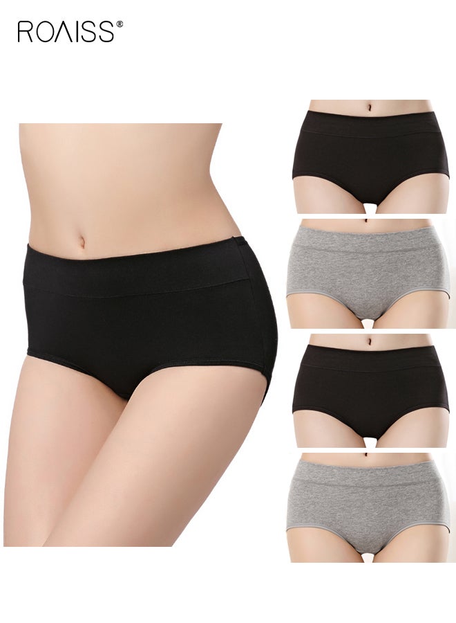 roaiss Womens Cotton Underwear 4 Pack Mid Rise Panties Plus Size Simple Shaping Butt Lifting Triangle Panty for Girls Soft Comfortable Breathable Multipack - Image 1
