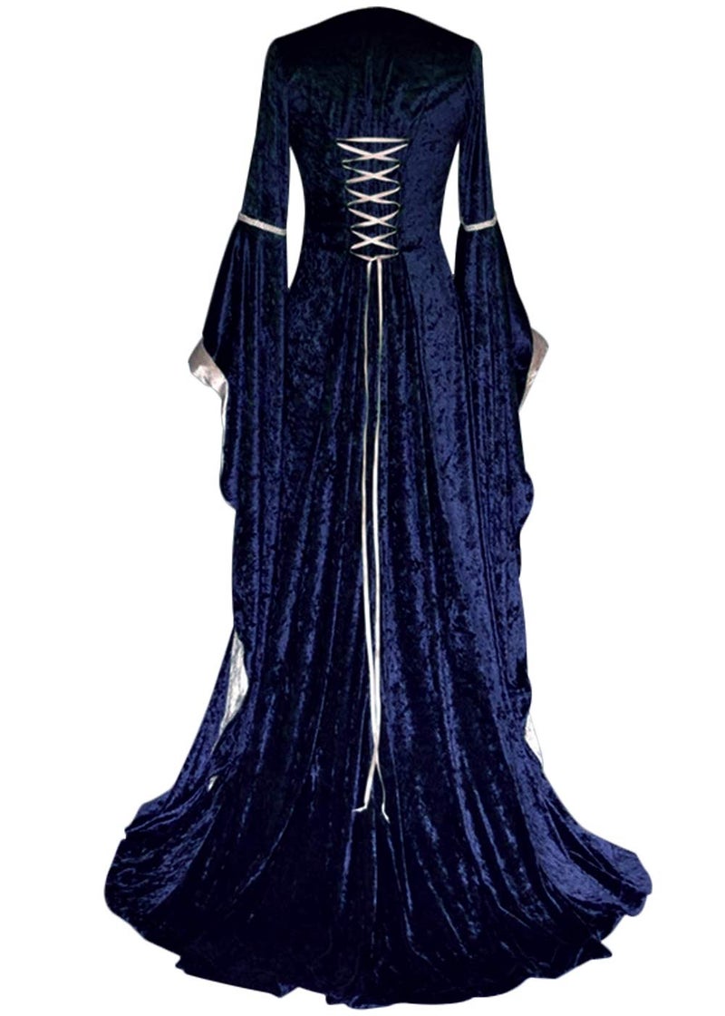 YEAXLUD Womens Renaissance Medieval Costume Dress Lace up Irish Over Long Dresses Cosplay Retro Gown S-5XL (M, Navy) - Image 3