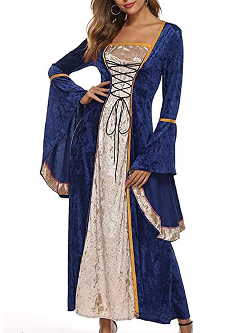 YEAXLUD Womens Renaissance Medieval Costume Dress Lace up Irish Over Long Dresses Cosplay Retro Gown S-5XL (M, Navy) - Image 2
