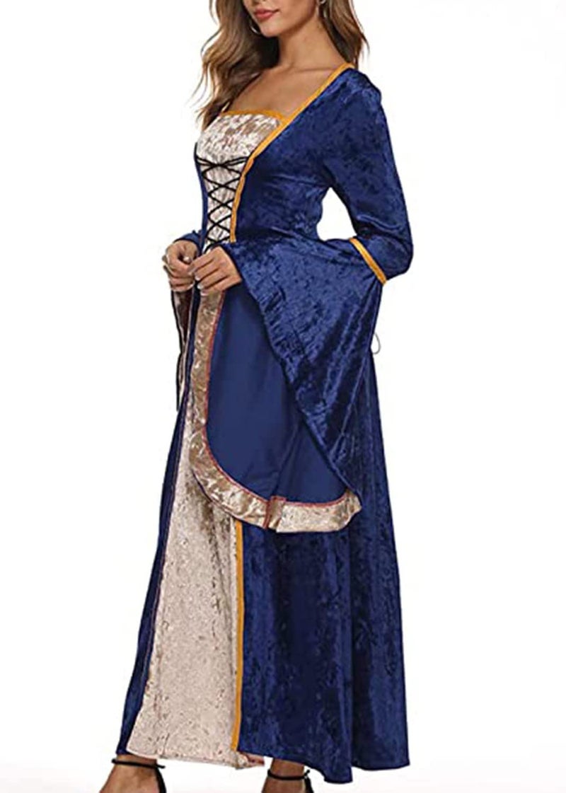 YEAXLUD Womens Renaissance Medieval Costume Dress Lace up Irish Over Long Dresses Cosplay Retro Gown S-5XL (M, Navy) - Image 4
