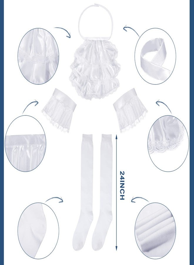 Funtery Halloween Colonial White Costume Set Colonial Unisex Lace Jabot Collar and Cuffs Historical Colonial Powdered Wig with Ponytail Knee White Knit Colonial Socks for Adults Children - Image 4