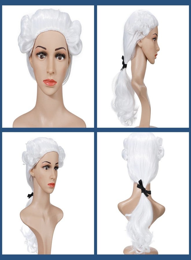 Funtery Halloween Colonial White Costume Set Colonial Unisex Lace Jabot Collar and Cuffs Historical Colonial Powdered Wig with Ponytail Knee White Knit Colonial Socks for Adults Children - Image 3