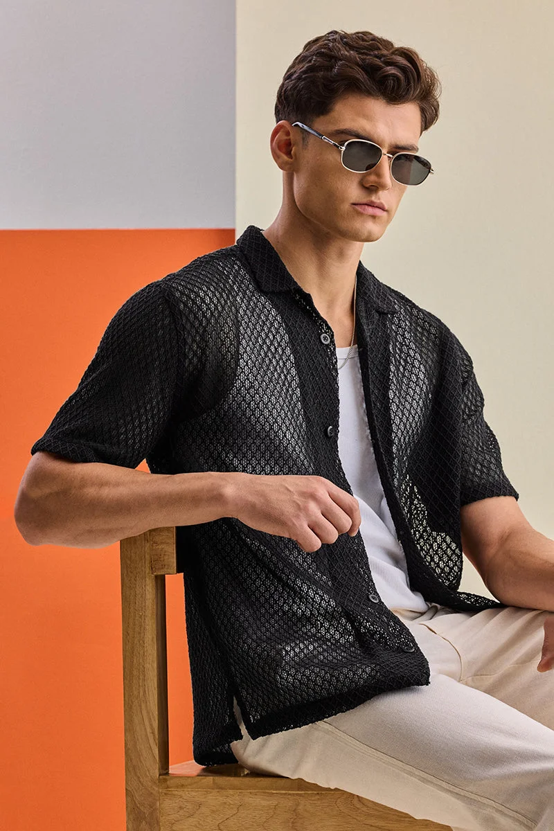 SNITCH Box Fit Crochet Cuban Collar Shirt