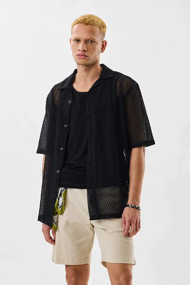 SNITCH Box Fit Crochet Cuban Collar Shirt