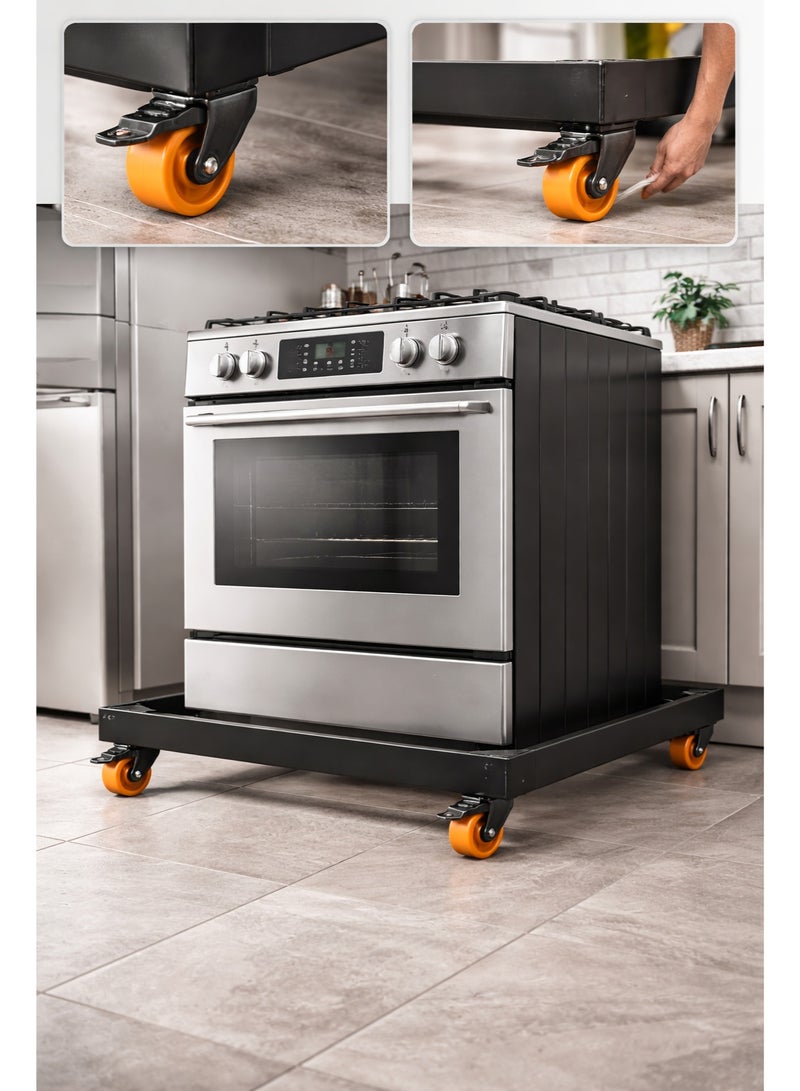 Black Aluminum Gas Stove Base 60×90 cm – 4 Heavy-Duty Imported Wheels with Front Safety Brakes – Rust-Resistant – Movable Stand for Heavy Appliances - Image 5