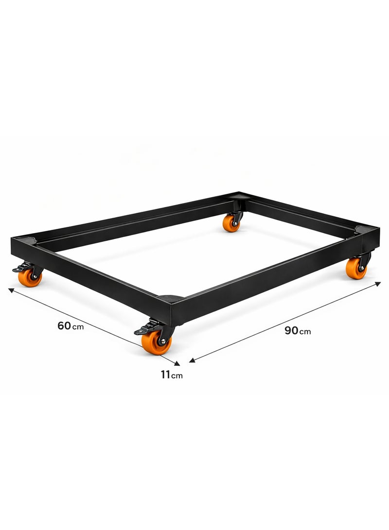 Black Aluminum Gas Stove Base 60×90 cm – 4 Heavy-Duty Imported Wheels with Front Safety Brakes – Rust-Resistant – Movable Stand for Heavy Appliances - Image 2