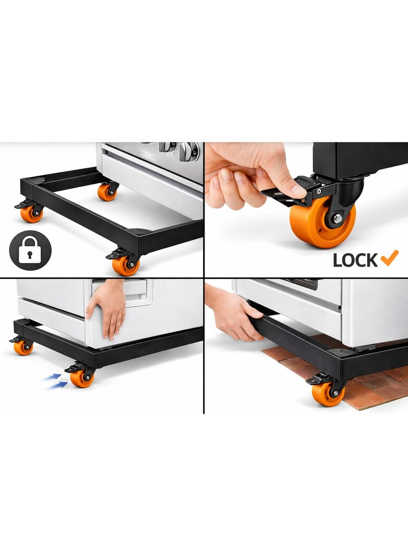 Black Aluminum Gas Stove Base 60×90 cm – 4 Heavy-Duty Imported Wheels with Front Safety Brakes – Rust-Resistant – Movable Stand for Heavy Appliances - Image 3
