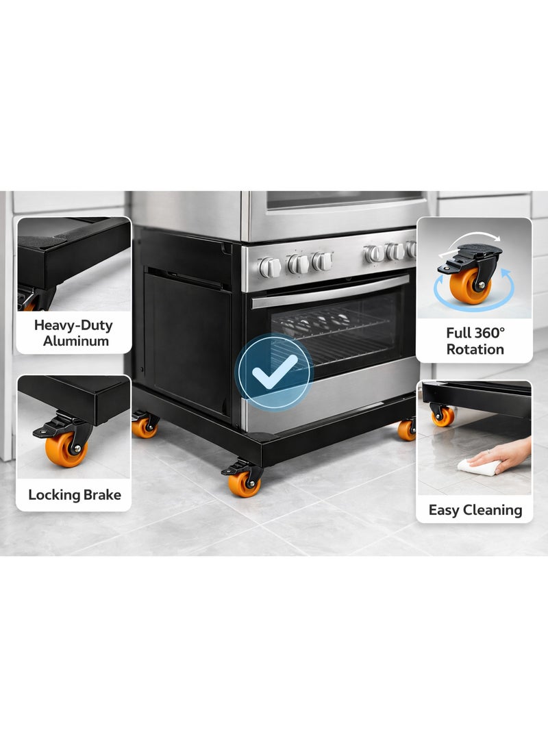 Black Aluminum Gas Stove Base 60×90 cm – 4 Heavy-Duty Imported Wheels with Front Safety Brakes – Rust-Resistant – Movable Stand for Heavy Appliances - Image 4