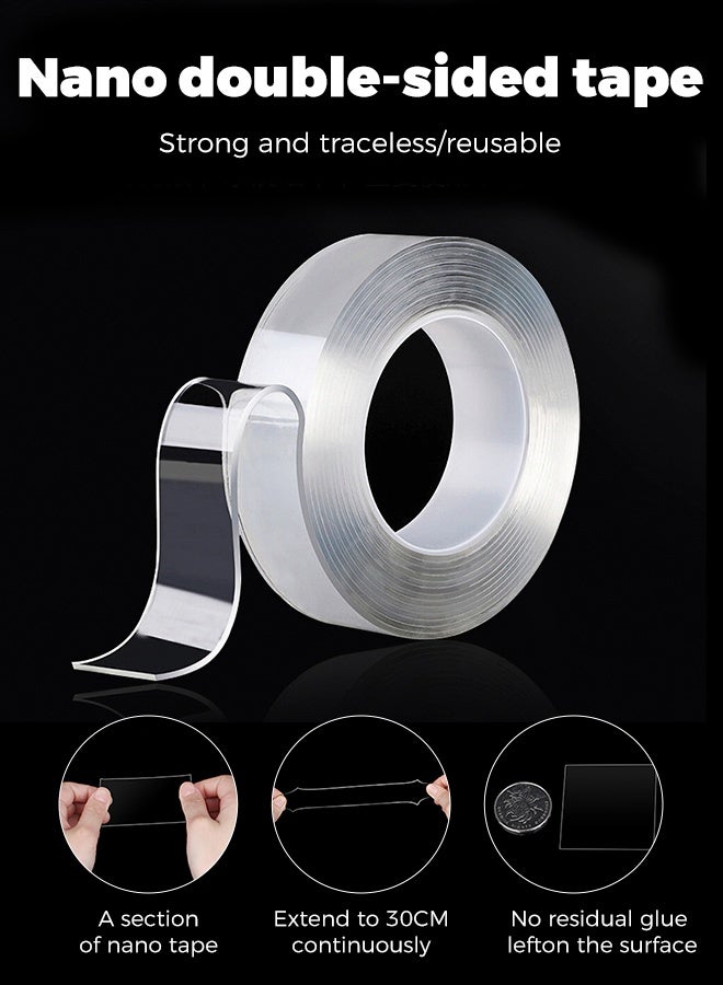 Nano Double Sided Tape, 1cm x 3m Heavy Duty Mounting Tape, Removable Transparent PE Adhesive Tape Strip, Waterproof Damage-Free Strong Sticky Tape for Hanging Pictures Posters Home Office DIY - Image 2