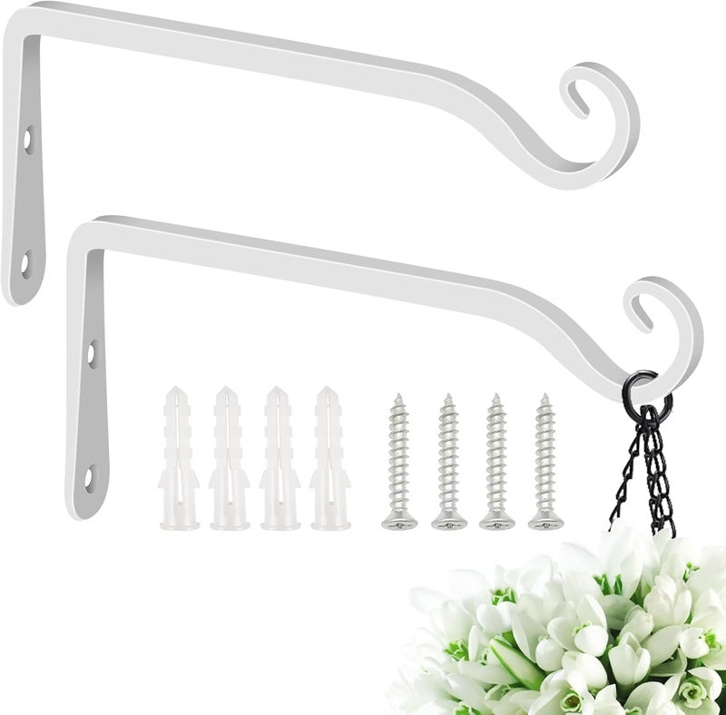 FEED GARDEN Hanging Plant Bracket 10 Inch 2 Pack, Hand-Forged Plant Hanger for Hanging Bird Feeders, Wind Chimes, Flower Baskets, Lanterns, Indoor/Outdoor Use, White - Image 1