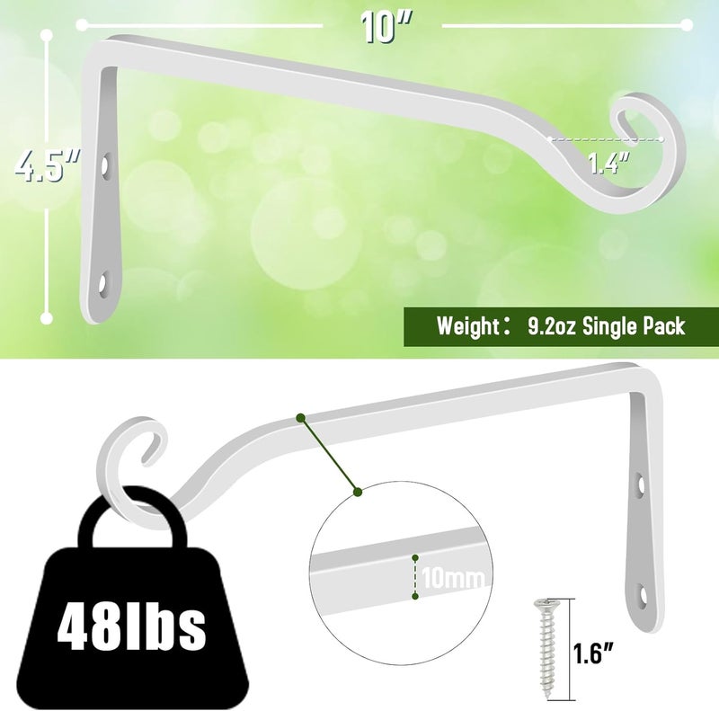 FEED GARDEN Hanging Plant Bracket 10 Inch 2 Pack, Hand-Forged Plant Hanger for Hanging Bird Feeders, Wind Chimes, Flower Baskets, Lanterns, Indoor/Outdoor Use, White - Image 2