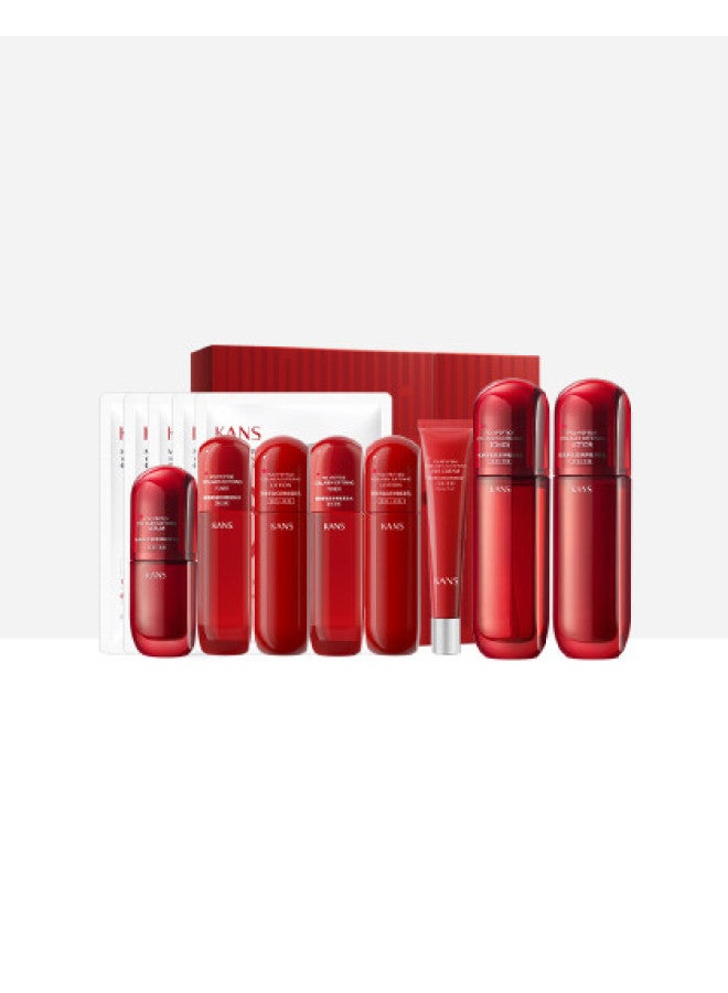 OXYGEN And Sugar Dual Defense】red Waistline Water, Emulsion, Essence, Eye Cream Skincare Set Gift Box - And Sugar Dual Defense, Lifting And Firming - Image 1