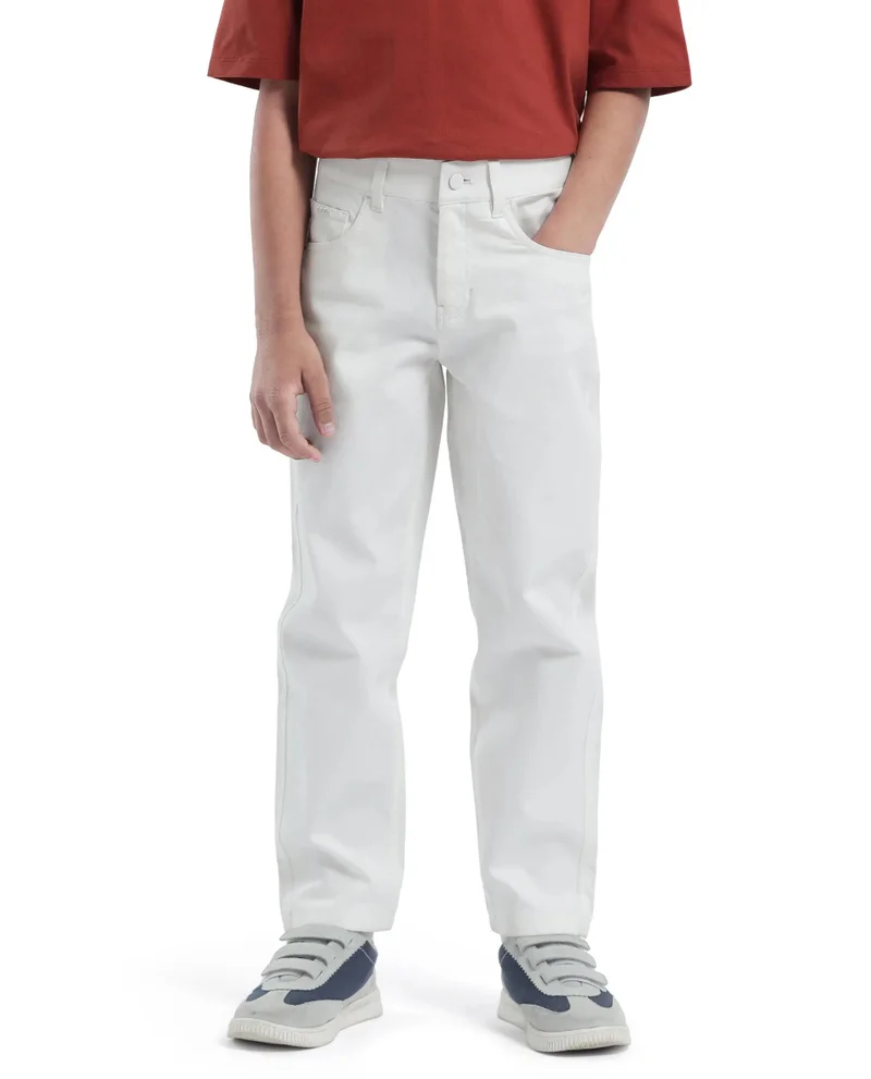Rare Ones Rare Ones Kids Spoke-K White Cotton Button & Zip Closure Solid Regular Fit Trouser