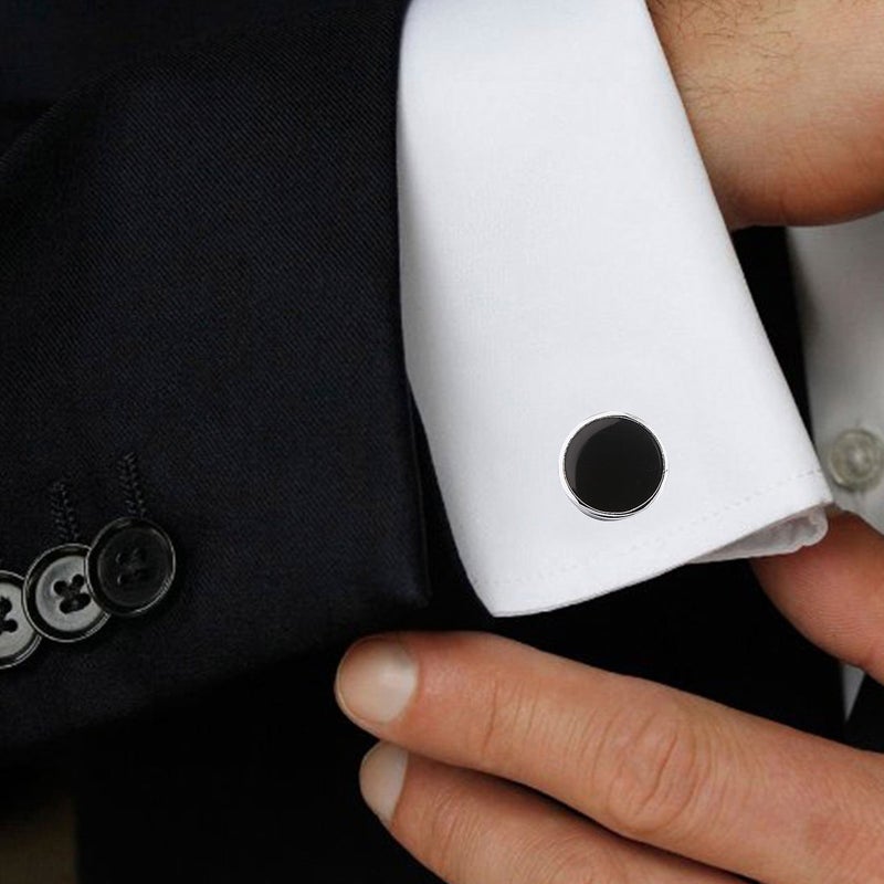 TRIPIN Cufflinks For Men Silver And Black Round Unique Shape Links For Office Corporate Party French Cuff Shirts Shirt Suit Blazer In A Gift Box Tsbzzsil1054 - Image 2