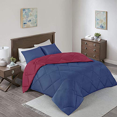 Homespun Soft Microfibre Comforter Blanket Lightweight Reversible Quilt Duvet All Weather, Single Bed, Blue and Maroon Color - Image 2