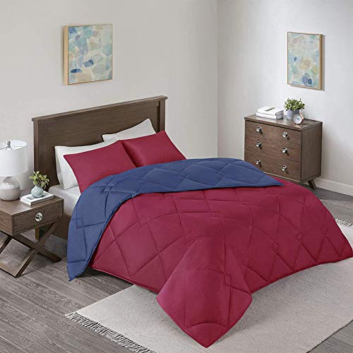 Homespun Soft Microfibre Comforter Blanket Lightweight Reversible Quilt Duvet All Weather, Single Bed, Blue and Maroon Color - Image 1