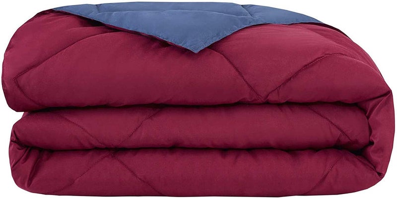 Homespun Soft Microfibre Comforter Blanket Lightweight Reversible Quilt Duvet All Weather, Single Bed, Blue and Maroon Color - Image 3