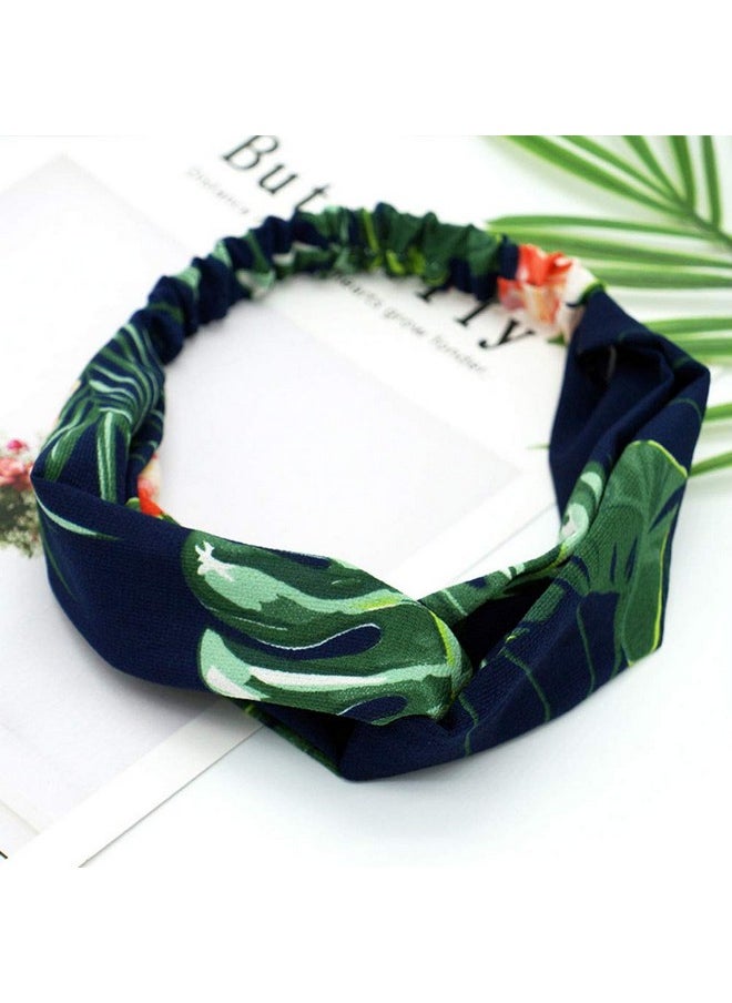 Aysekone - 3 Pack Elastic Women'S Tropical Beach Wind Summer Headbands Hair Accessories Turban Green Banana Leaves Printed Cross Knot Headwear Hair Bands For Lady Girls - Image 1